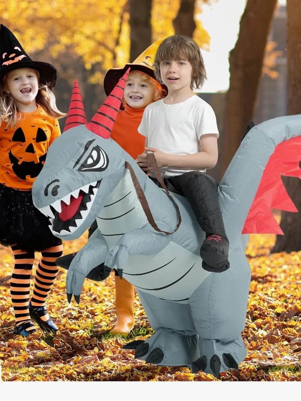 Gray Inflatable Dragon Ride-On Costume for Kids
